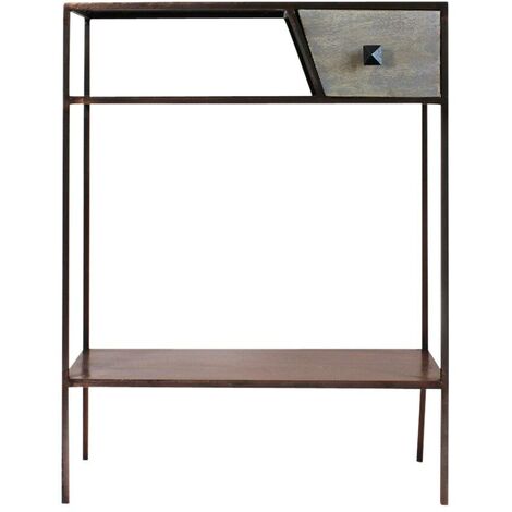 Made In Meubles – Console en métal effet cuivre – Structure en métal et tiroir en bois de manguier – Dimensions 80x60x25 cm – Style industriel épuré