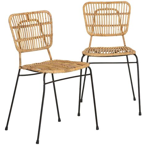 Made In Meubles – Lot de 2 chaises en rotin et métal Sélina – Hauteur 77 cm – Largeur 40 cm – Design bohème élégant pour intérieur
