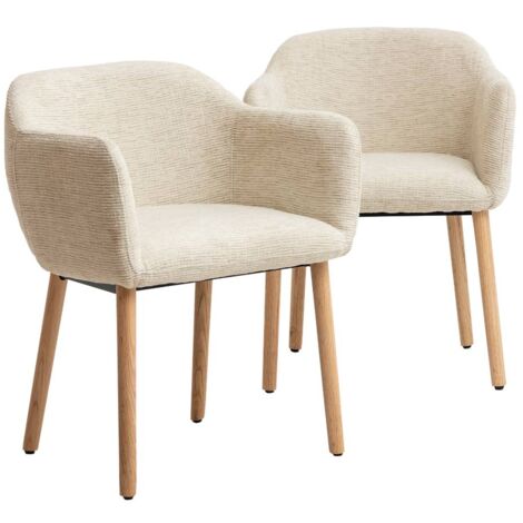 Made In Meubles – Lot de 2 chaises en tissu beige – Pieds en bois – Hauteur 76 cm – Largeur 61 cm – Pour intérieur moderne
