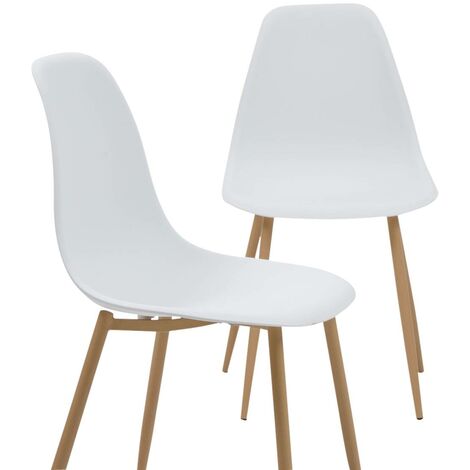 Made In Meubles – Lot de 2 chaises scandinaves blanches – Assise en plastique – Dossier flexible pour confort – Pieds compas – Dimensions 84x47x52 cm