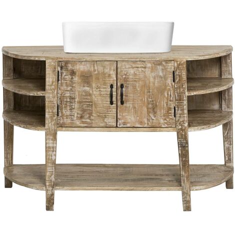 Made In Meubles – Meuble sous vasque simple en bois de manguier blanchi – Dimensions 77.5x120x47.5cm – 5 étagères pour rangement décoratif