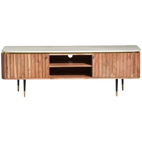 Made In Meubles – Meuble TV en bois d'acacia et marbre blanc – Dimensions 50x150x41 cm – Design contemporain pour intérieur élégant