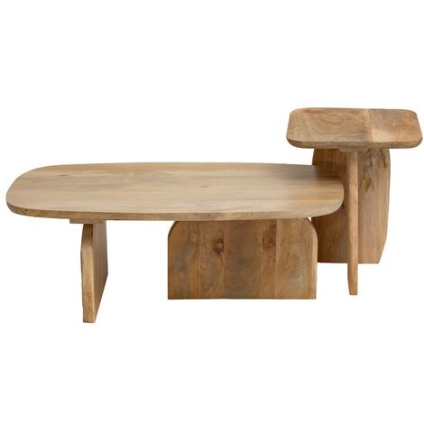 Made In Meubles – Set de 2 tables basses gigognes en bois de manguier – Dimensions grande table 100x55x35 cm – Dimensions petite table 45x40x50 cm