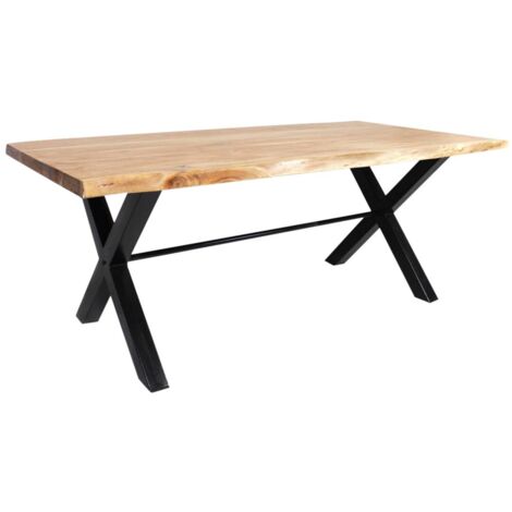 Made In Meubles – Table à manger en acacia massif – Plateau galbé 200x100cm – Piétement en X moderne – Pour grandes tablées