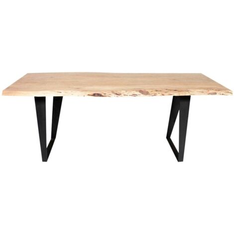 Made In Meubles – Table à manger en bois d'acacia 200 cm – 6 places – Plateau massif aux contours irréguliers – Pieds métalliques asymétriques