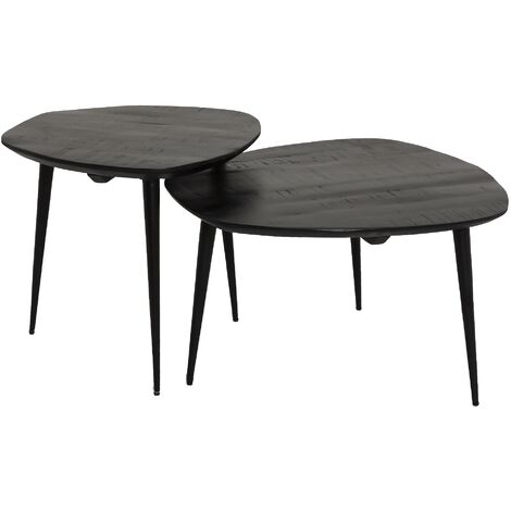 Made In Meubles – Table basse gigogne en bois de manguier noir – 2 tables – Style industriel – Dimensions 49x71x71 cm – Prête à l'emploi