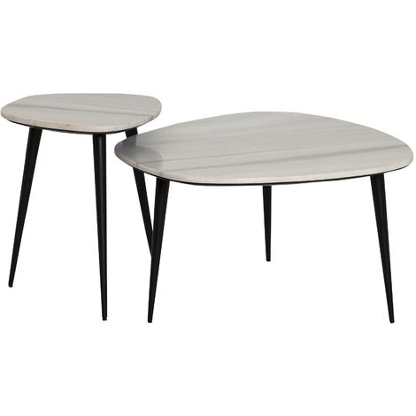 Made In Meubles – Table basse gigogne en marbre blanc – 51x70x70 cm – Métal élégant – Optimise l'espace avec style moderne
