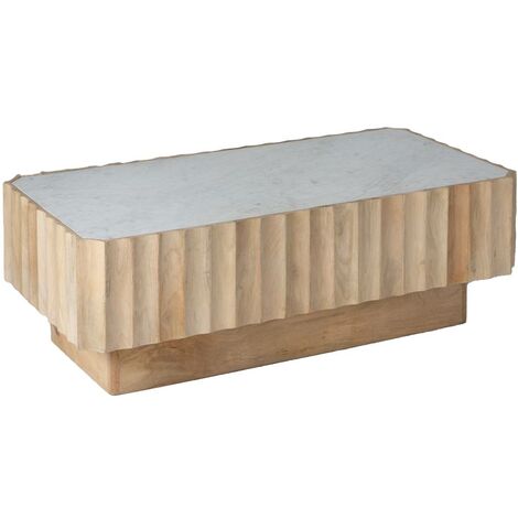 Made In Meubles – Table basse rectangulaire en bois de manguier et marbre blanc – Dimensions 120x60x38 cm – Élégante et durable pour salon moderne