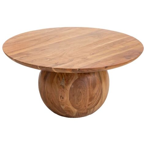 Made In Meubles – Table basse ronde en bois d'acacia – Hauteur 38 cm – Largeur 80 cm – Épaisseur plateau 35 mm – Pied en forme de boule