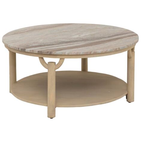 Made In Meubles – Table basse ronde en bois de manguier et marbre – Dimensions 45x100x100 cm – Élégance naturelle pour salon moderne