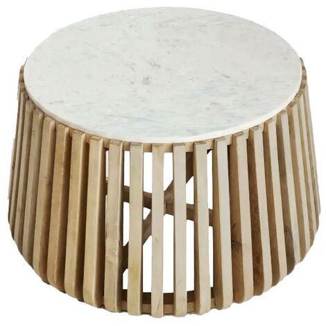 Made In Meubles – Table basse ronde en bois de manguier et marbre Naxos – Dimensions 48x84x84 cm – Style moderne et intemporel – Pour salon accueillant