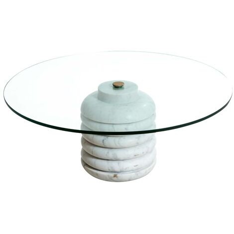 Made In Meubles – Table basse ronde en marbre blanc et verre – Dimensions 34x90x90 cm – Design contemporain pour salon moderne – Meuble robuste et durable