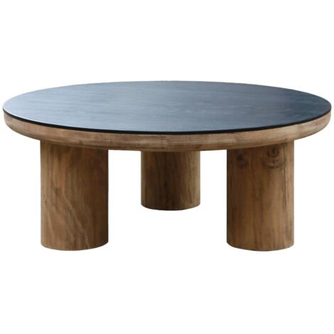 Made In Meubles – Table basse ronde en pin recyclé 90x90cm – Style vintage – Aspect naturel du grain de bois – Robuste et durable