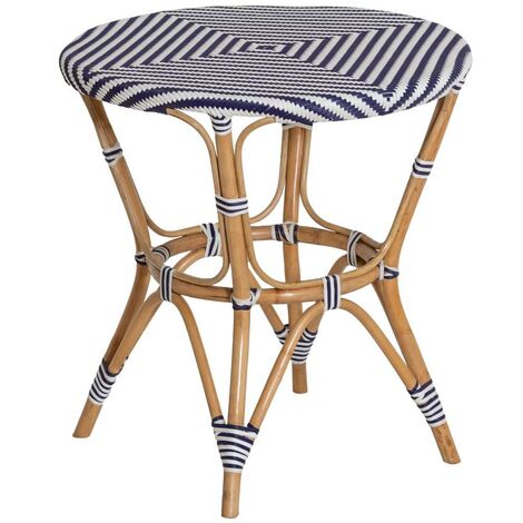 Made In Meubles – Table de bistrot en rotin bleu et blanc – Dimensions 71x71 cm – Hauteur 70 cm – Style vintage classique – Pour espaces accueillants