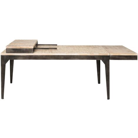 Made In Meubles – Table de salle à manger industrielle 180x90 cm – Bois de manguier massif blanchi – Structure métal gris – 6 places
