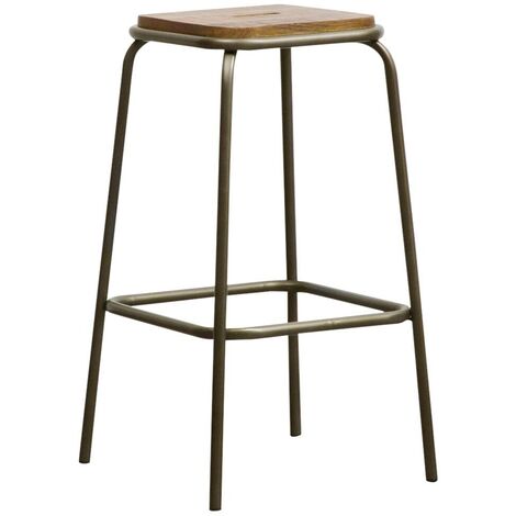 Made In Meubles – Tabouret de bar écolier métal et bois 69 cm – Style vintage – Bois de manguier brossé – Pour intérieur moderne
