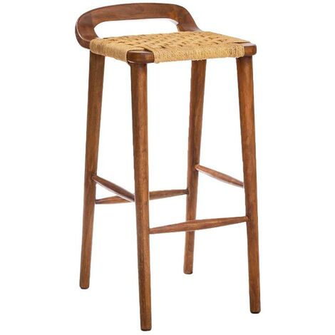 Made In Meubles – Tabouret de bar en bois de manguier – Siège en corde naturelle tressée – Hauteur 83 cm – Style bohème chic pour cuisine et salle à manger