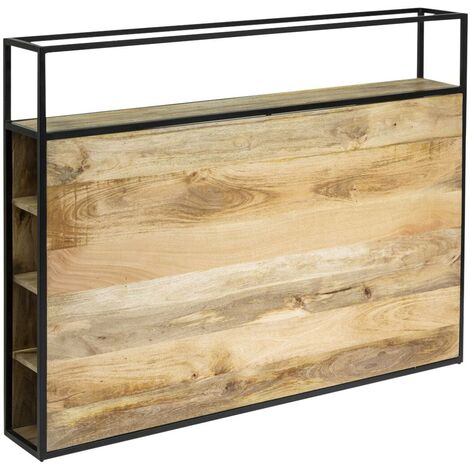Made In Meubles – Tête de lit en bois de manguier 160 cm – Style industriel – Rangement intégré – Dimensions 120 x 160 x 25 cm – Prête à installer