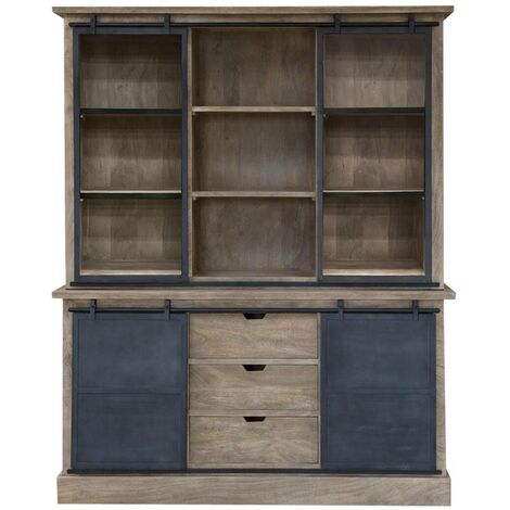 Made In Meubles – Vaisselier en bois de manguier brossé et métal gris – Dimensions 210x170x45cm – Rangement esthétique et durable pour intérieur moderne