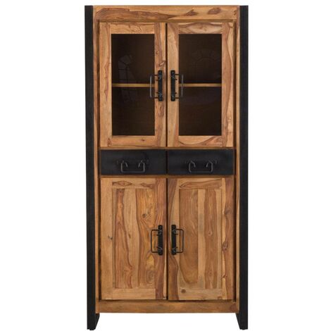 Made In Meubles – Vaisselier en bois massif d'acacia – Dimensions 180x90.5x40 cm – 2 tiroirs et 2 portes vitrées – Collection Havana