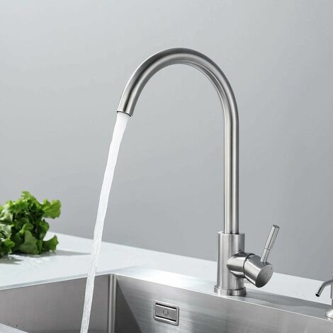 Made of solid stainless steel with a 360 ° swivel spout  High pressure single lever mixer tap  Faucet kitchen sink mixer brushed stainless steel