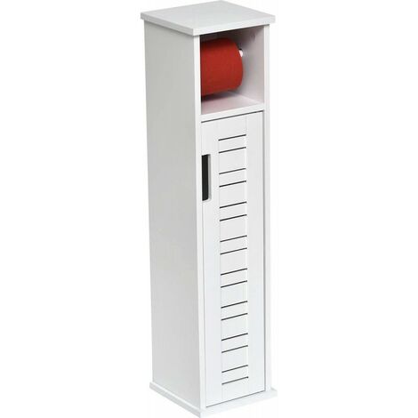 Madeinnature – Meuble de rangement en papier blanc 1 porte – Dimensions 18x18x75 cm – Bois MDF – Etagère intérieure pour papier toilette
