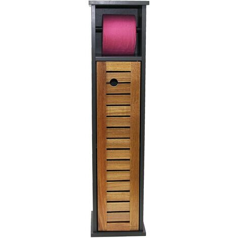 Madeinnature – Meuble dérouleur papier WC en bois d'acacia – Autoportant – Dimensions 18 x 18 x 75 cm – 1 étagère – 1 porte