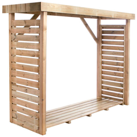 MADEIRA- abri de stockage de bois de chauffage- étagère pour bois de cheminée- bûcher en pin sylvestre autoclave- Abris de jardin toiture plate avec un revêtement en feutre bitumeux et plancher - port