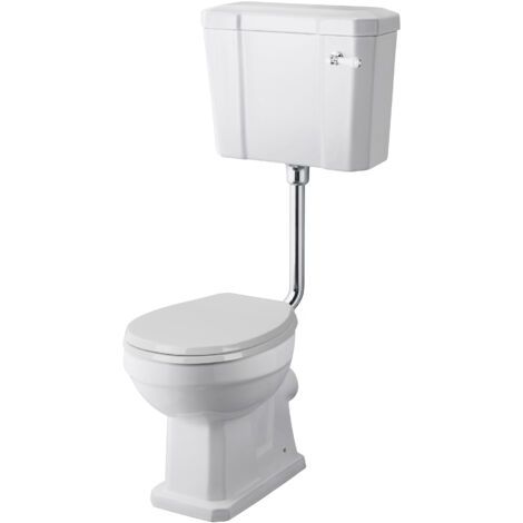 Madeley Traditional Comfort Height Toilet Pan with Low Bramshall Cistern, Flush Pipe Kit & Soft Close Seat in White by Balterley