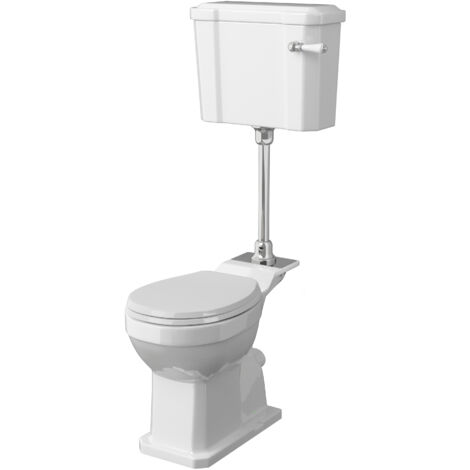Madeley Traditional Comfort Height Toilet Pan with Mid Bramshall Cistern, Flush Pipe Kit & Soft Close Seat in White by Balterley