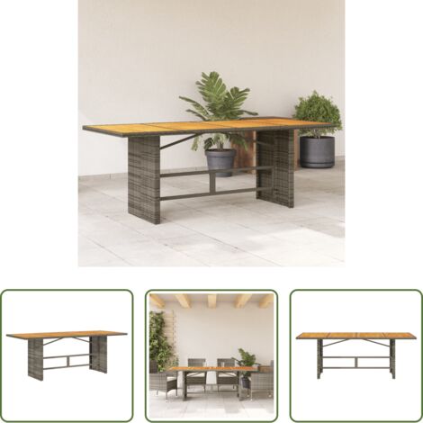 Madera acacia -  Mesa de jardín superficie madera acacia ratán gris 190x80x75cm