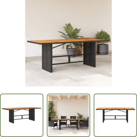Madera acacia -  Mesa de jardín superficie madera acacia ratán negro 190x80x75cm