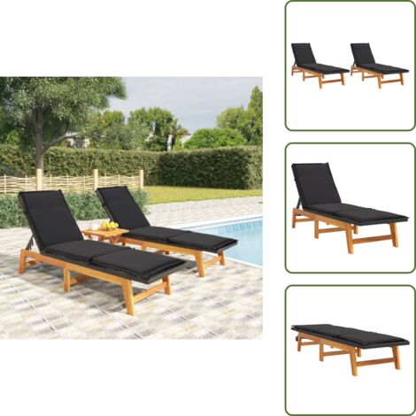 Madera acacia - vidaXL Tumbonas con cojines 2 uds ratán sintético madera maciza acacia - Muebles de exterior