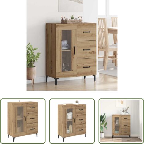 Madera artesanal -  Vitrina con cajón Roble artesanal 69,5 x 34 x 90 cm