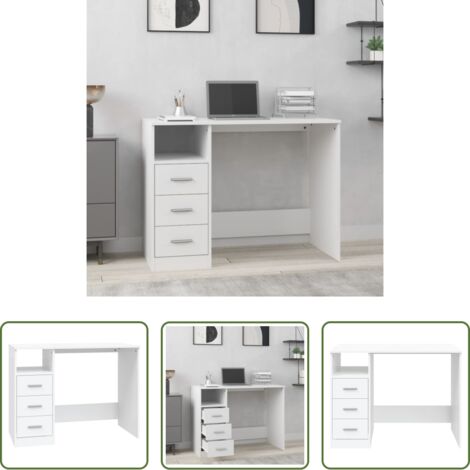 Madera contrachapada -  Escritorio cajones madera contrachapada blanco 102x50x76 cm