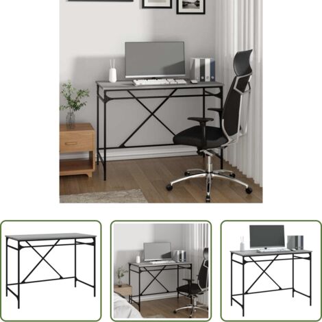 Madera contrachapada -  Escritorio hierro madera contrachapada gris Sonoma 100x50x75 cm