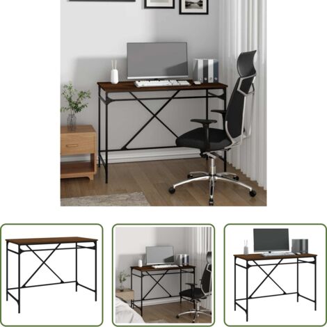 Madera contrachapada -  Escritorio hierro madera contrachapada marrón roble 100x50x75cm