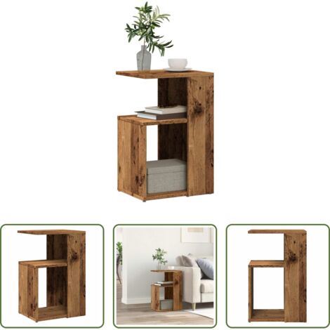 Madera contrachapada -  Mesa auxiliar de madera contrachapada envejecida 36x30x56 cm
