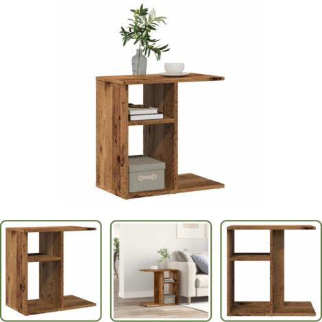 Madera contrachapada -  Mesa auxiliar de madera contrachapada envejecida 50x30x50 cm