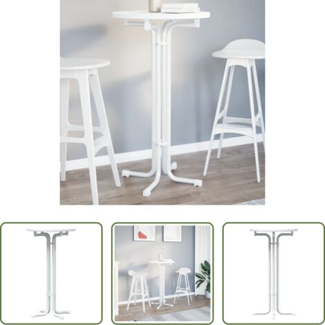 Madera contrachapada -  Mesa de bar madera ingeniería y acero blanco Ø60x110cm