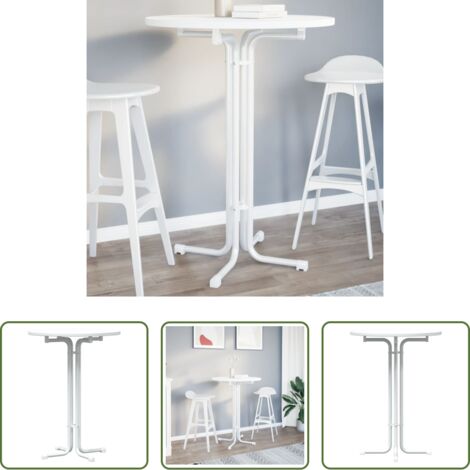Madera contrachapada -  Mesa de bar madera ingeniería y acero blanco Ø80x110cm