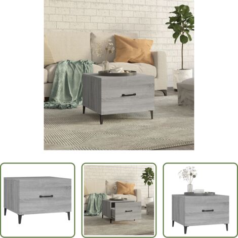 Madera contrachapada -  Mesa de centro con patas de metal gris sonoma 50x50x40 cm