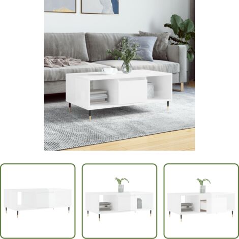 Madera contrachapada -  Mesa de centro madera contrachapada blanco brillo 90x50x36,5 cm