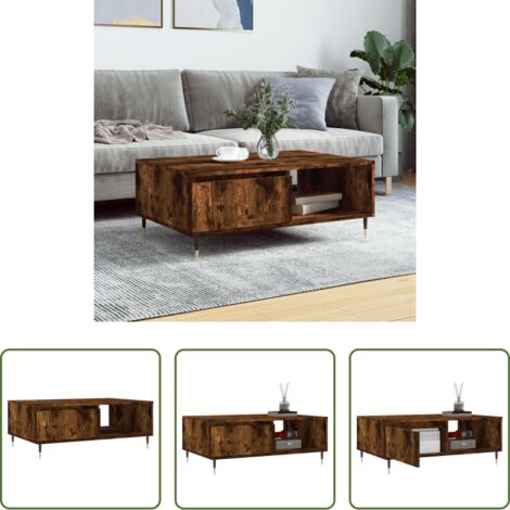 Madera contrachapada -  Mesa de centro madera de ingeniería roble ahumado 90x60x35 cm