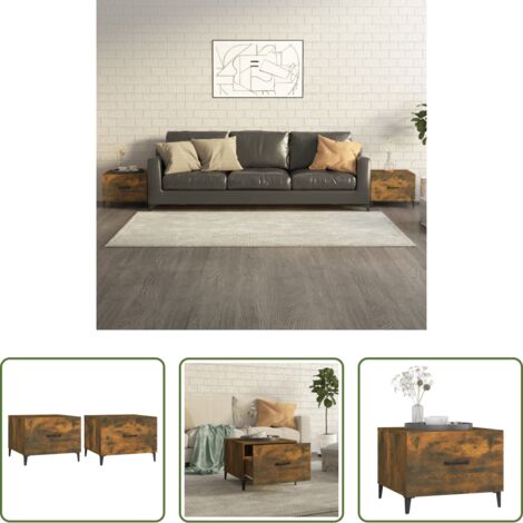 Madera contrachapada -  Mesas de centro con patas metal 2 uds roble ahumado 50x50x40 cm