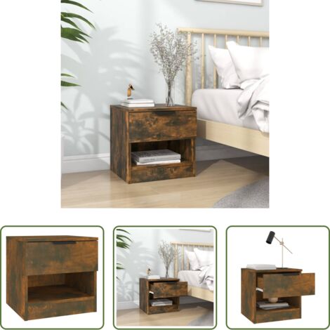 Madera contrachapada -  Mesita de noche madera contrachapada color roble ahumado