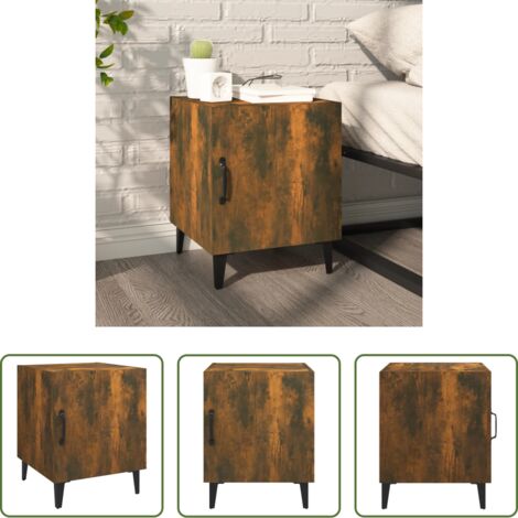 Madera contrachapada -  Mesita de noche madera contrachapada color roble ahumado
