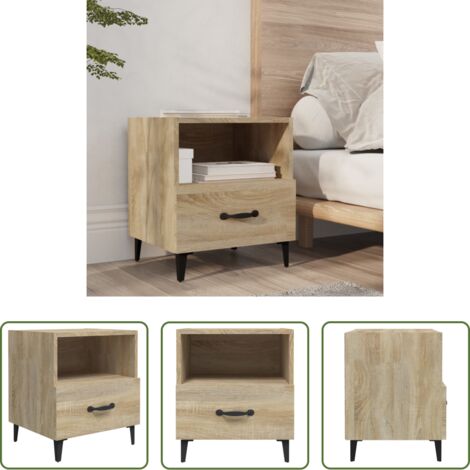 Madera contrachapada -  Mesita de noche madera contrachapada color roble Sonoma