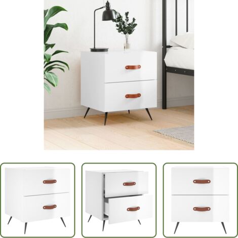 Madera contrachapada -  Mesita de noche madera de ingeniería blanco brillo 40x35x47,5cm
