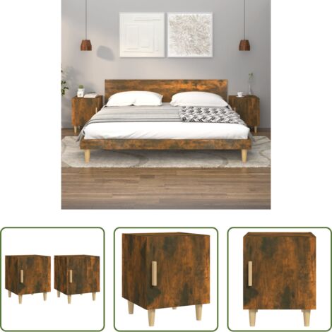 Madera contrachapada -  Mesitas de noche 2 uds madera contrachapada color roble ahumado